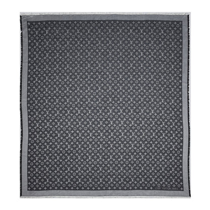Louis Vuitton Wool Silk Monogram Denim Shawl Black 1 of 6