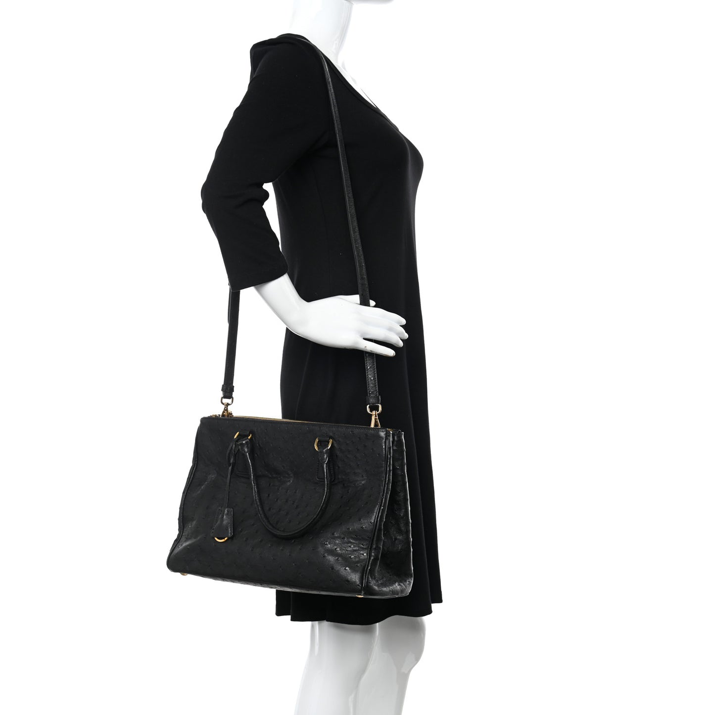 Ostrich Double Zip Tote Black