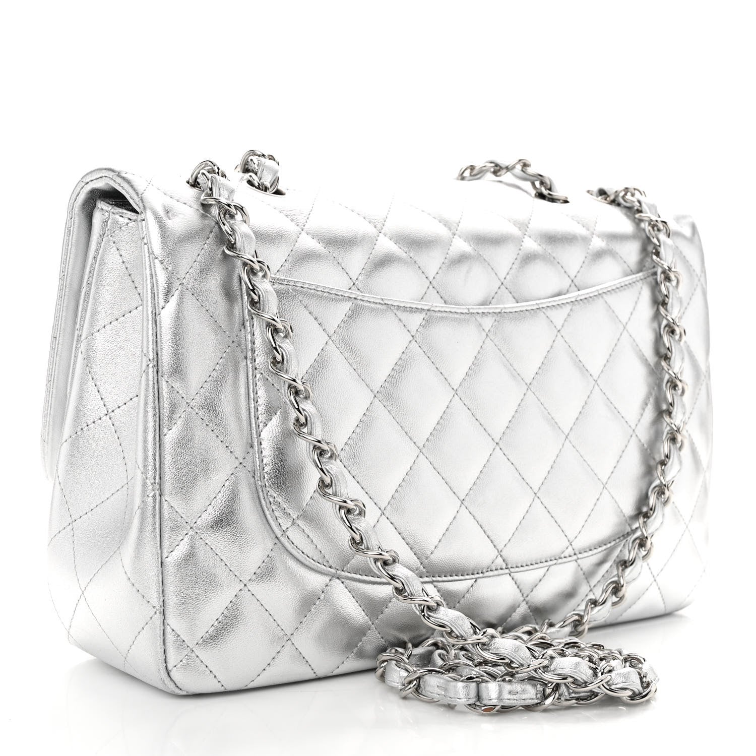 Chanel Metallic Lambskin Quilted Jumbo Single Flap Silver 3 of 11