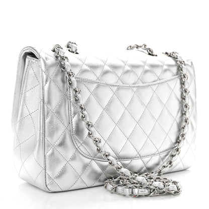 Chanel Metallic Lambskin Quilted Jumbo Single Flap Silver 3 of 11