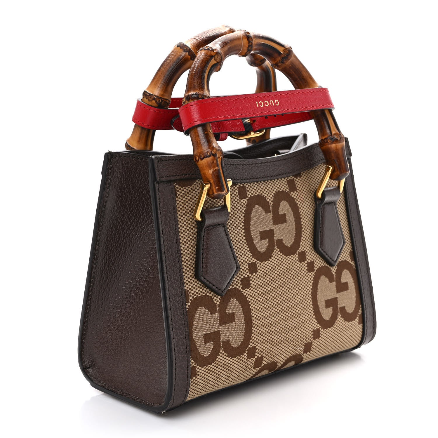 Gucci Monogram Jumbo GG Textured Dollar Calfskin Mini Diana Tote Bag Camel Ebony New Acero Pomegranate Red 3 of 11
