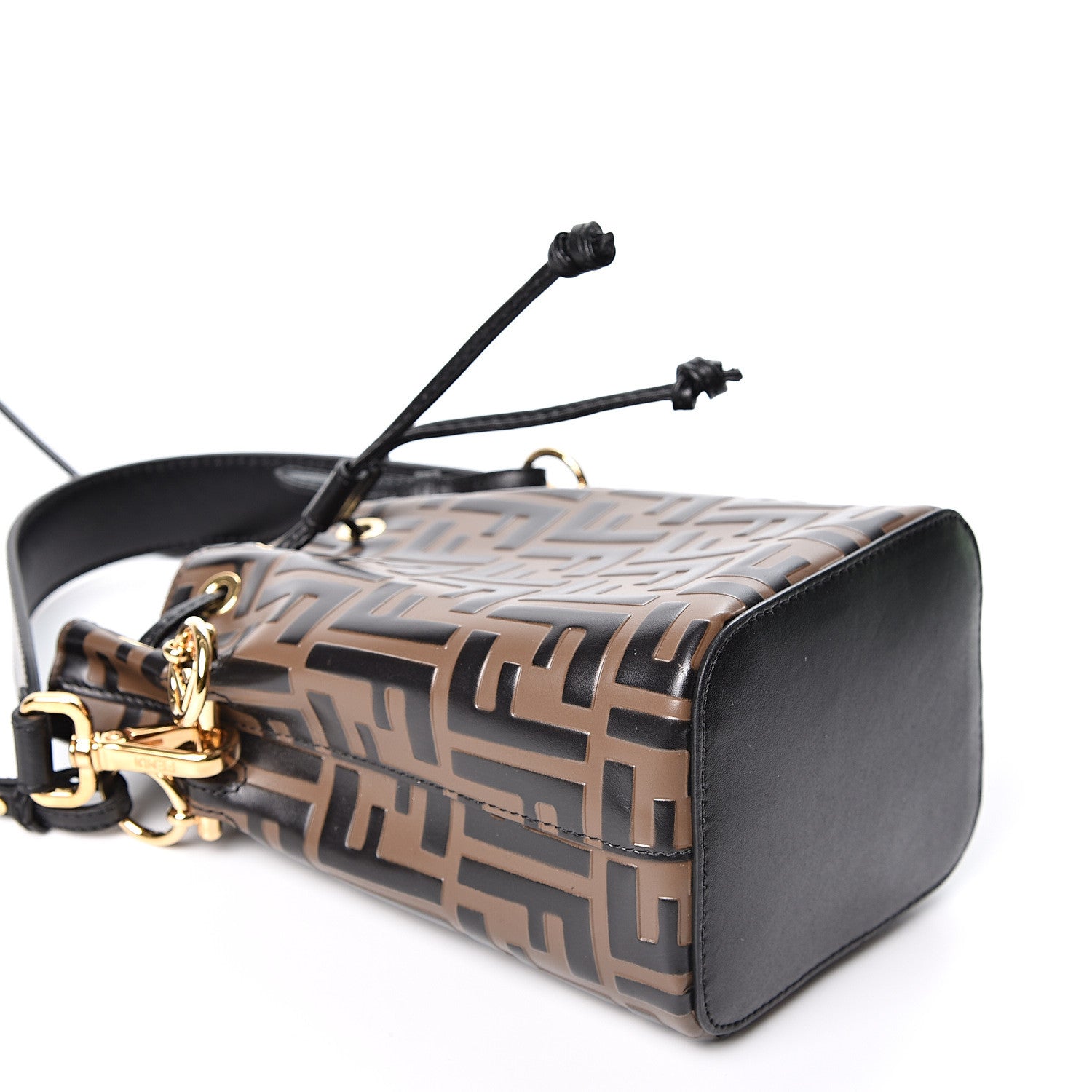Fendi Vitello Liberty F is Fendi Bi-Color FF 1974 Embossed Mini Mon Tresor Bucket Bag Maya Black 3 of 10