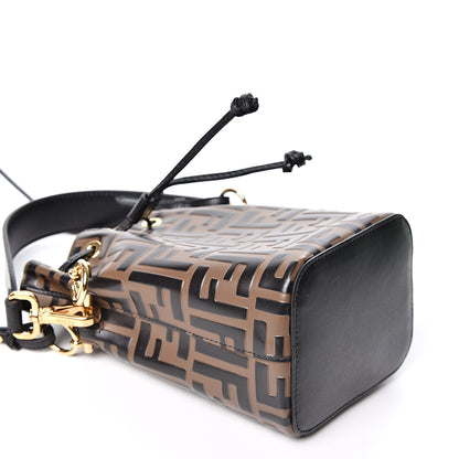 Fendi Vitello Liberty F is Fendi Bi-Color FF 1974 Embossed Mini Mon Tresor Bucket Bag Maya Black 3 of 10