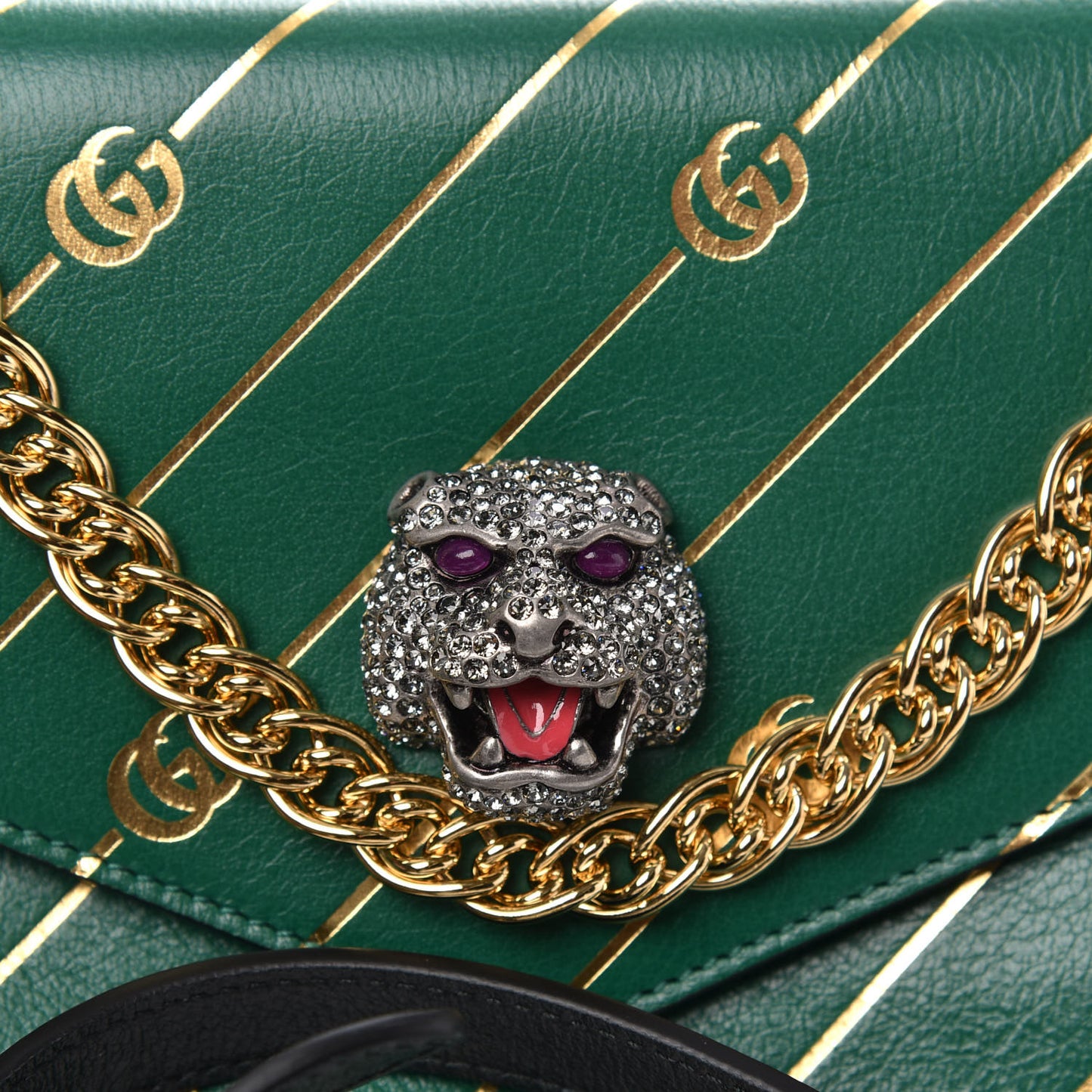 Calfskin Diagonal GG Medium Thiara Double Envelope Shoulder Bag Emerald Green Black