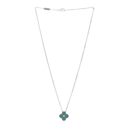 Van Cleef & Arpels 18K White Gold Diamond Celadon Green Sevres Porcelain Vintage Alhambra Pendant Necklace 3 of 5