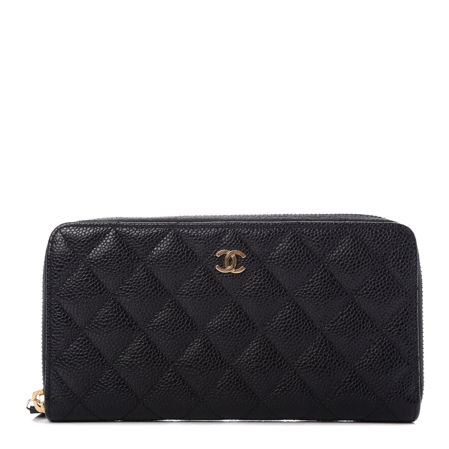 Caviar Quilted Large Gusset Zip Around Wallet Black