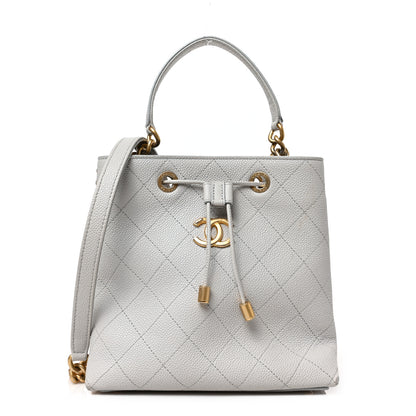 Chanel Caviar Diamond Stitched CC Bucket Drawstring Bag Light Grey 1 of 15