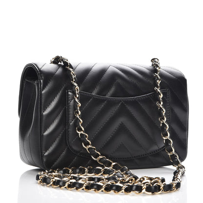 Chanel Lambskin Chevron Quilted Mini Rectangular Flap Black 3 of 8