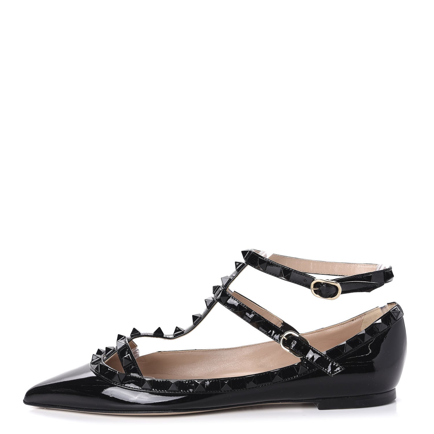 Valentino Garavani Patent Rockstud Cage Ballerina Flats 38.5 Black 1 of 10