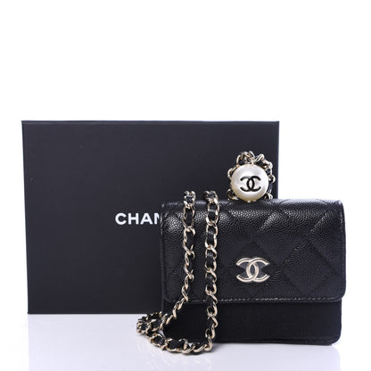 Chanel Caviar Quilted Mini Pearl On Top Coin Purse With Chain Black 9 of 9