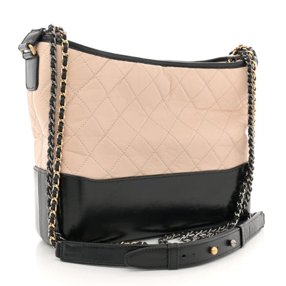 Chanel Aged Calfskin Quilted Medium Gabrielle Hobo Beige Black 2 of 12