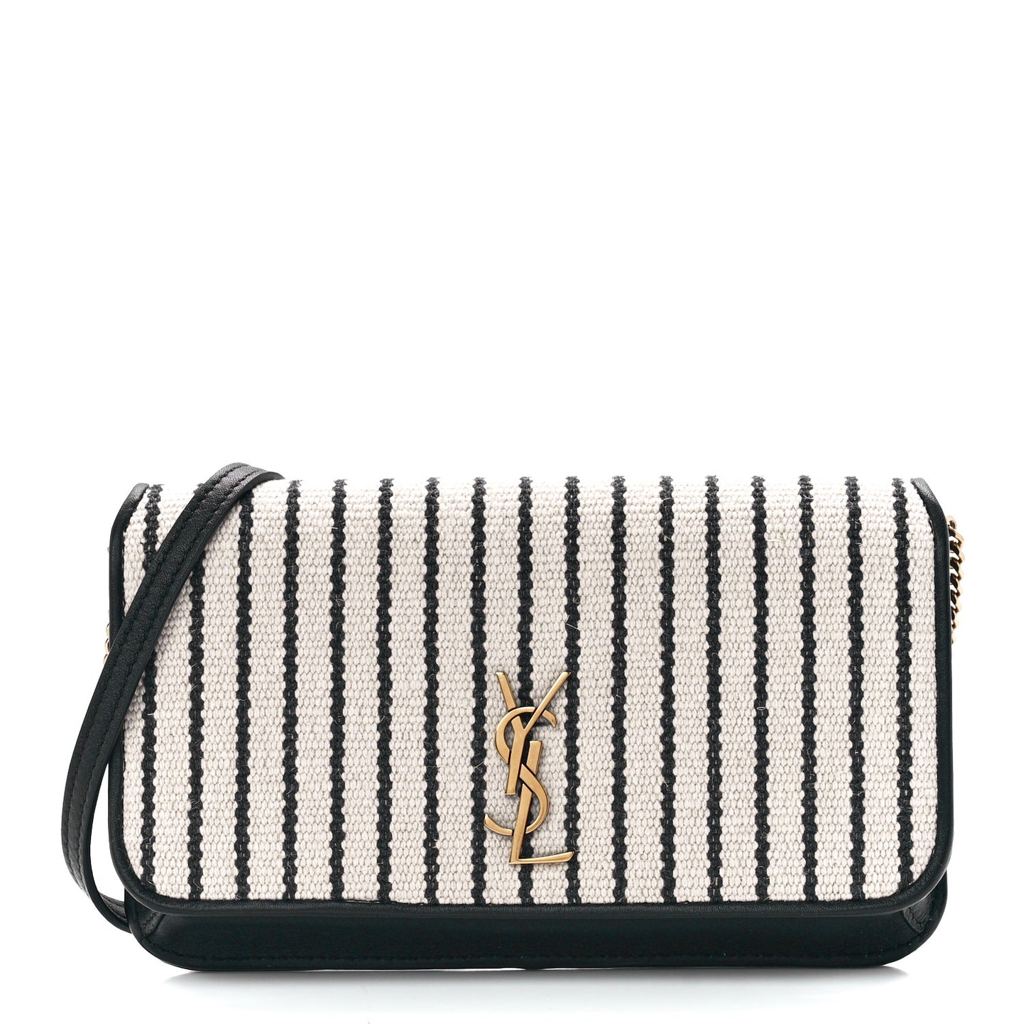 Canvas Striped Phone Holder Crossbody Beige Black