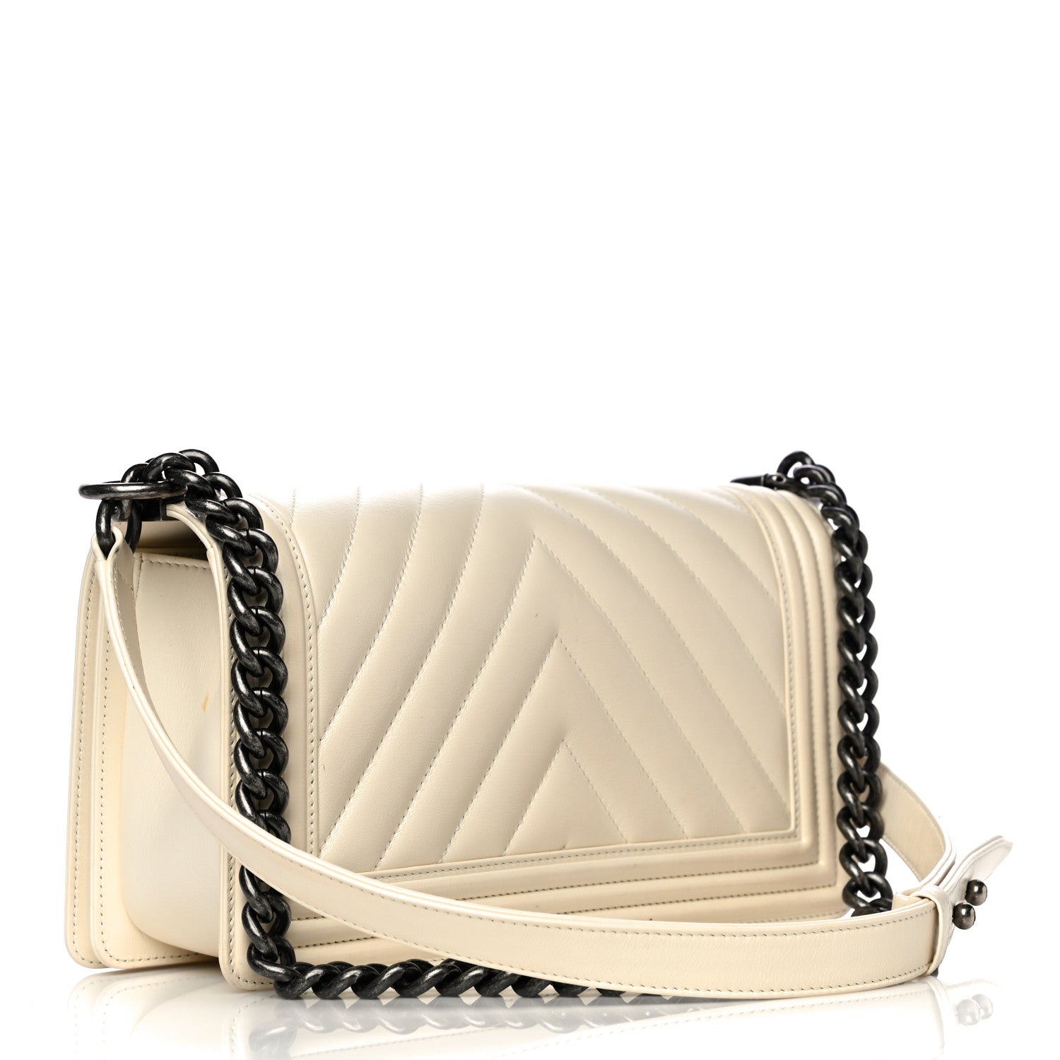 Chanel Calfskin Chevron Quilted Medium Boy Flap Ivory 3 of 18