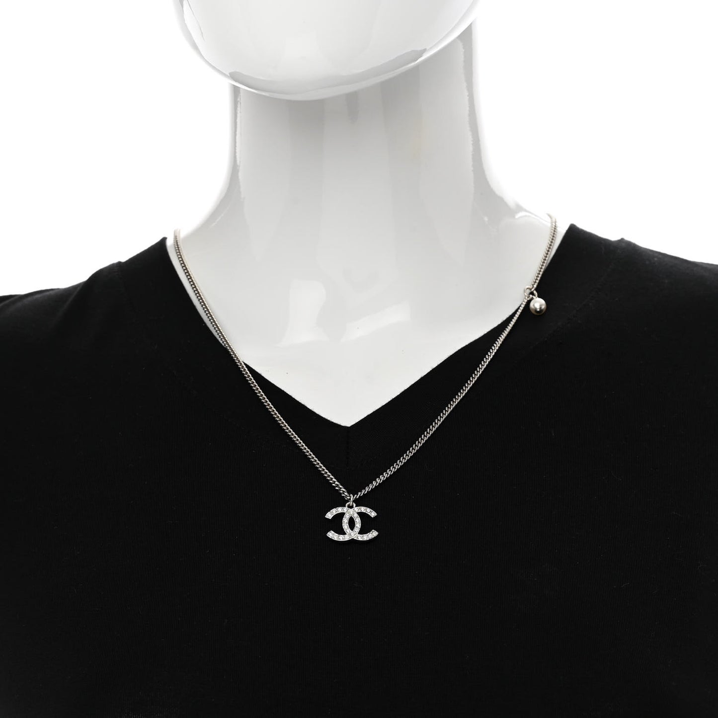 Crystal CC Pendant Necklace Silver Black