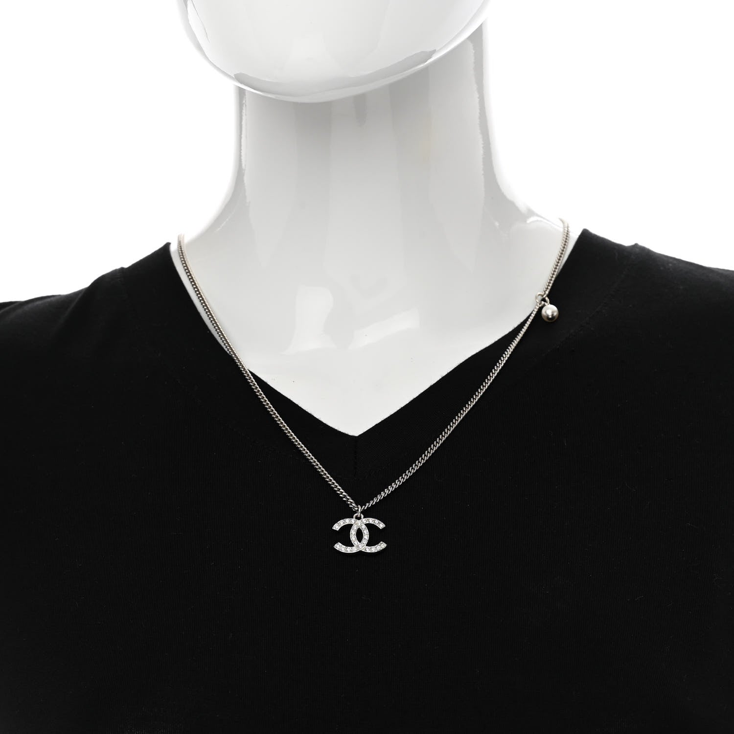 Chanel Crystal CC Pendant Necklace Silver Black 2 of 5