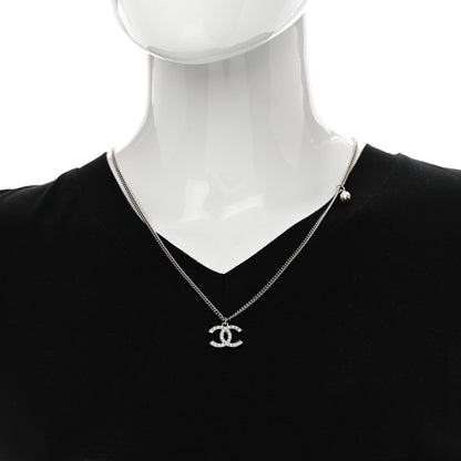 Chanel Crystal CC Pendant Necklace Silver Black 2 of 5