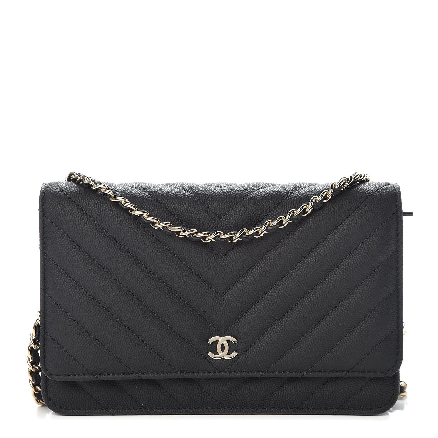 Caviar Chevron Quilted Wallet On Chain WOC Black