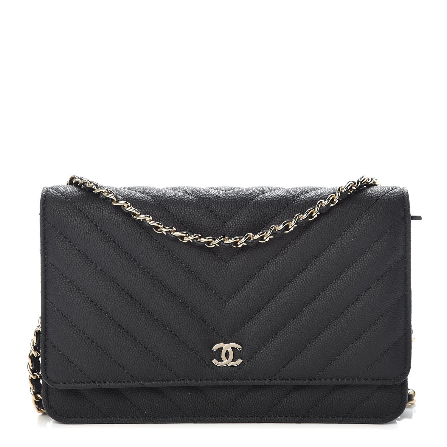 Chanel Caviar Chevron Quilted Wallet On Chain WOC Black 1 of 11