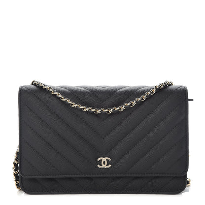 Chanel Caviar Chevron Quilted Wallet On Chain WOC Black 1 of 11