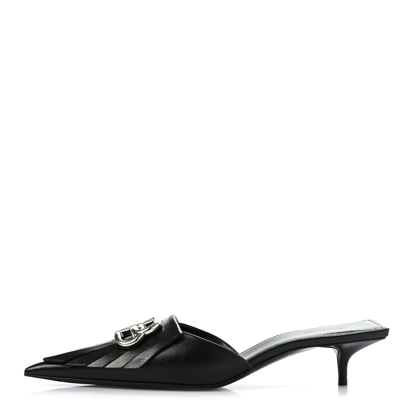Shiny Kidskin BB Fringe Square Knife Pointed Toe 40mm Mules 36.5 Black