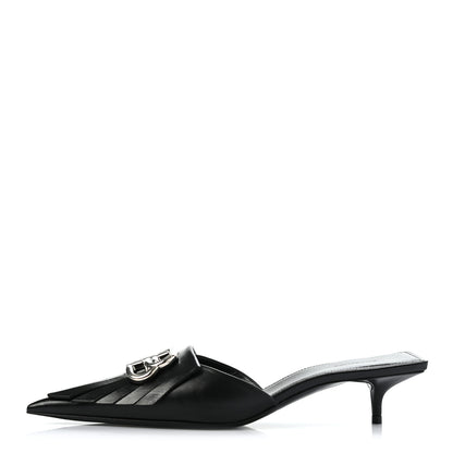 Balenciaga Shiny Kidskin BB Fringe Square Knife Pointed Toe 40mm Mules 36.5 Black 1 of 7