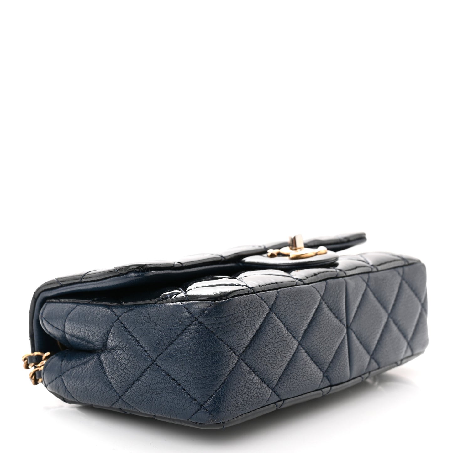 Patent Goatskin Quilted Small CC Eyelet Flap Blue