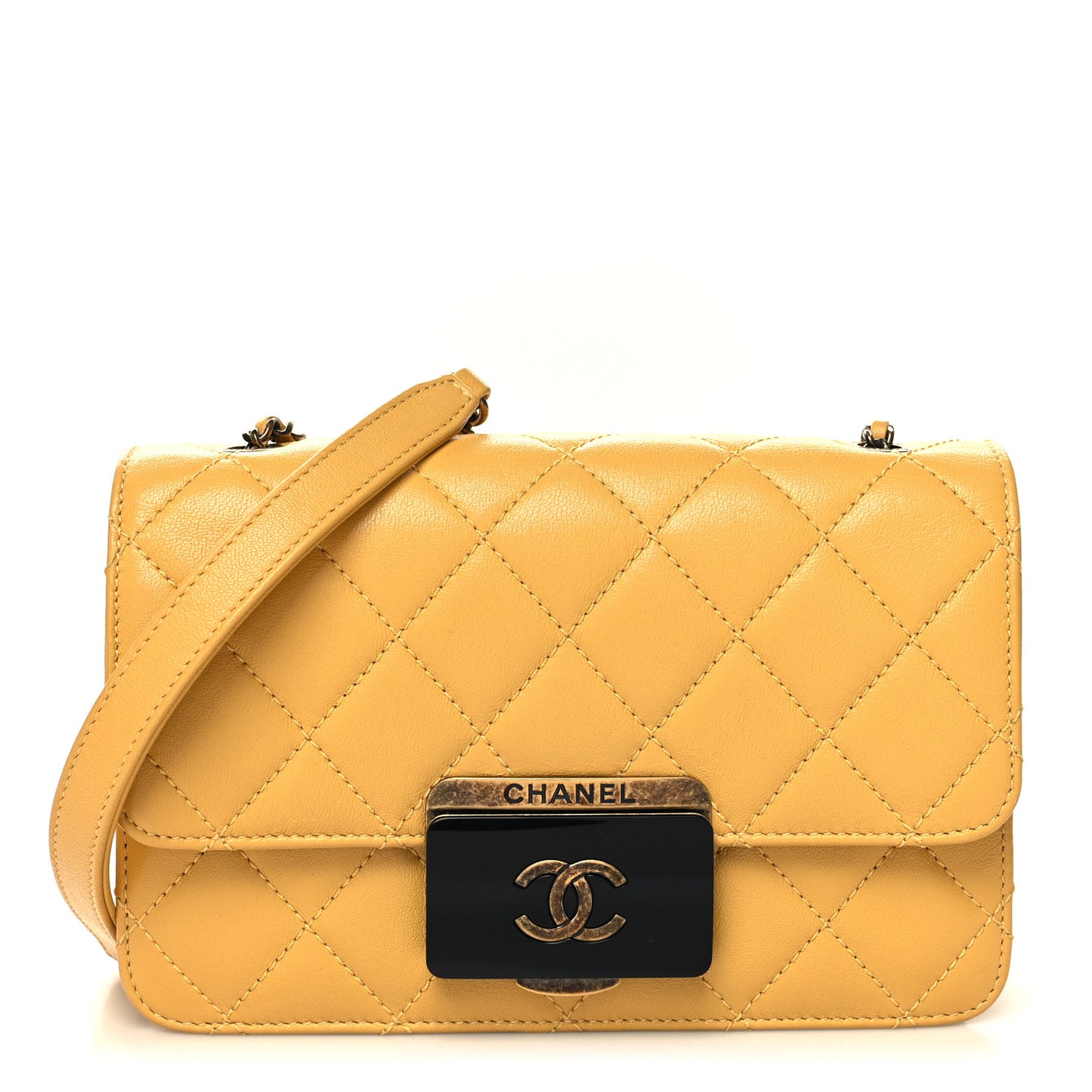 Sheepskin Quilted Mini Beauty Lock Flap Yellow