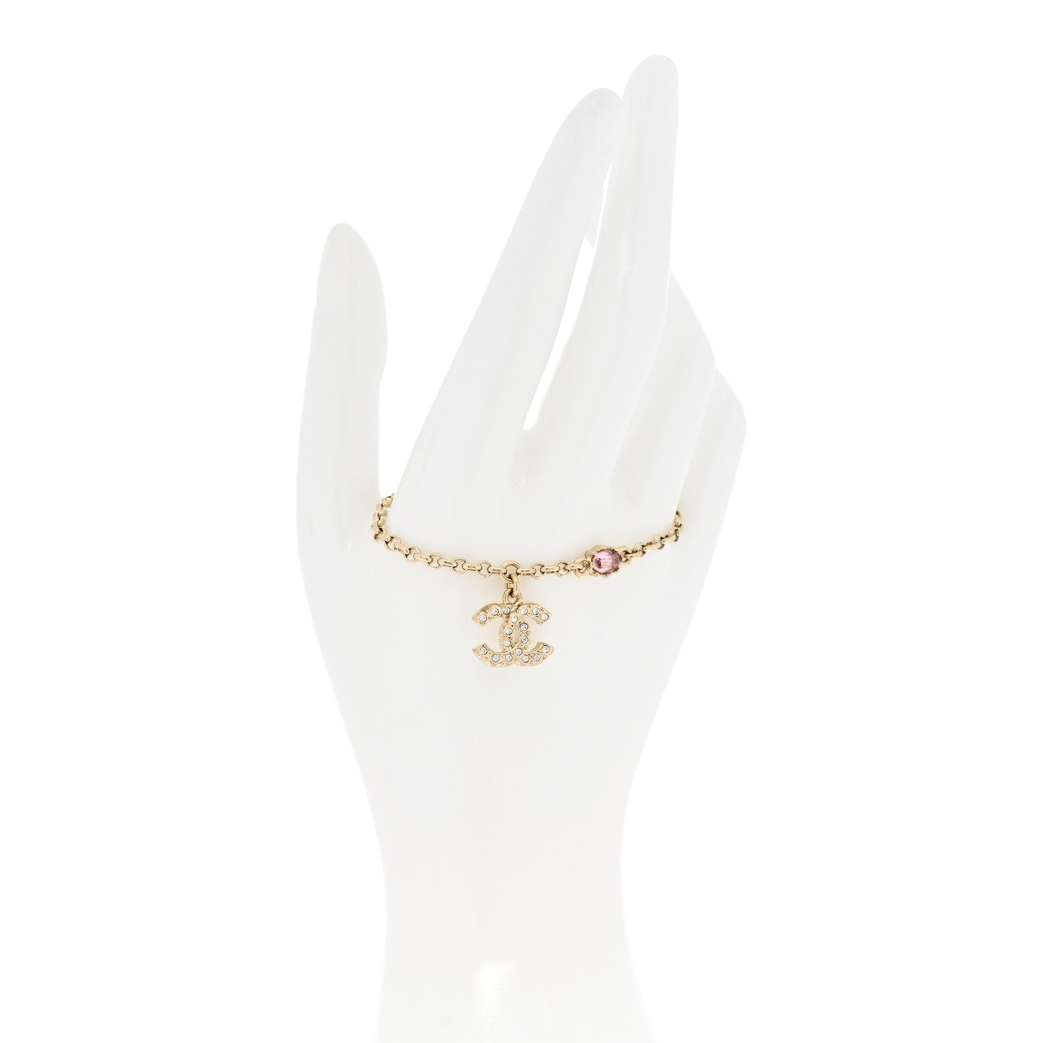 Chanel Crystal Pearl CC Charm Bracelet Light Gold Pink 2 of 5