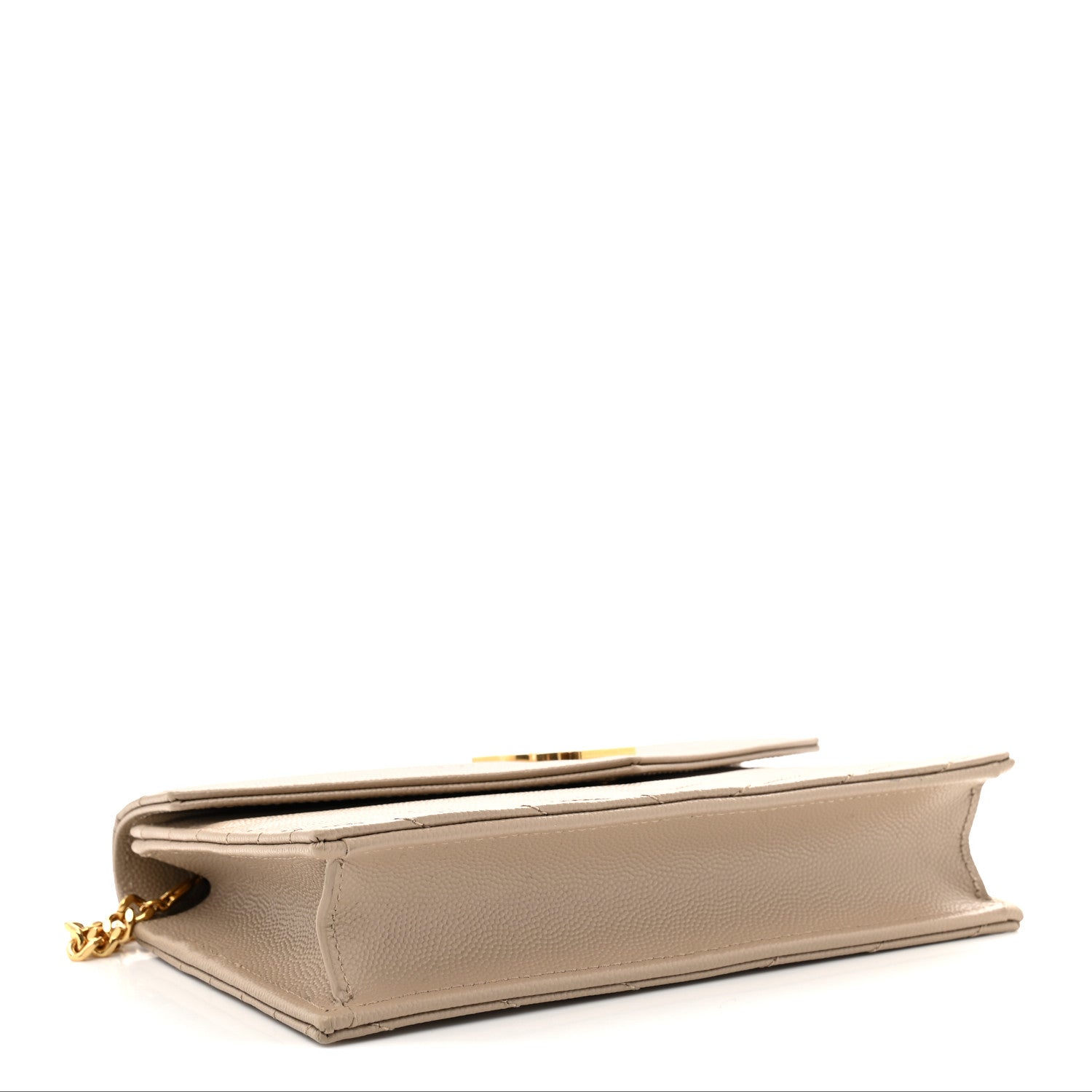 Saint Laurent Grain De Poudre Matelasse Chevron Monogram Envelope Chain Wallet Dark Beige 4 of 12
