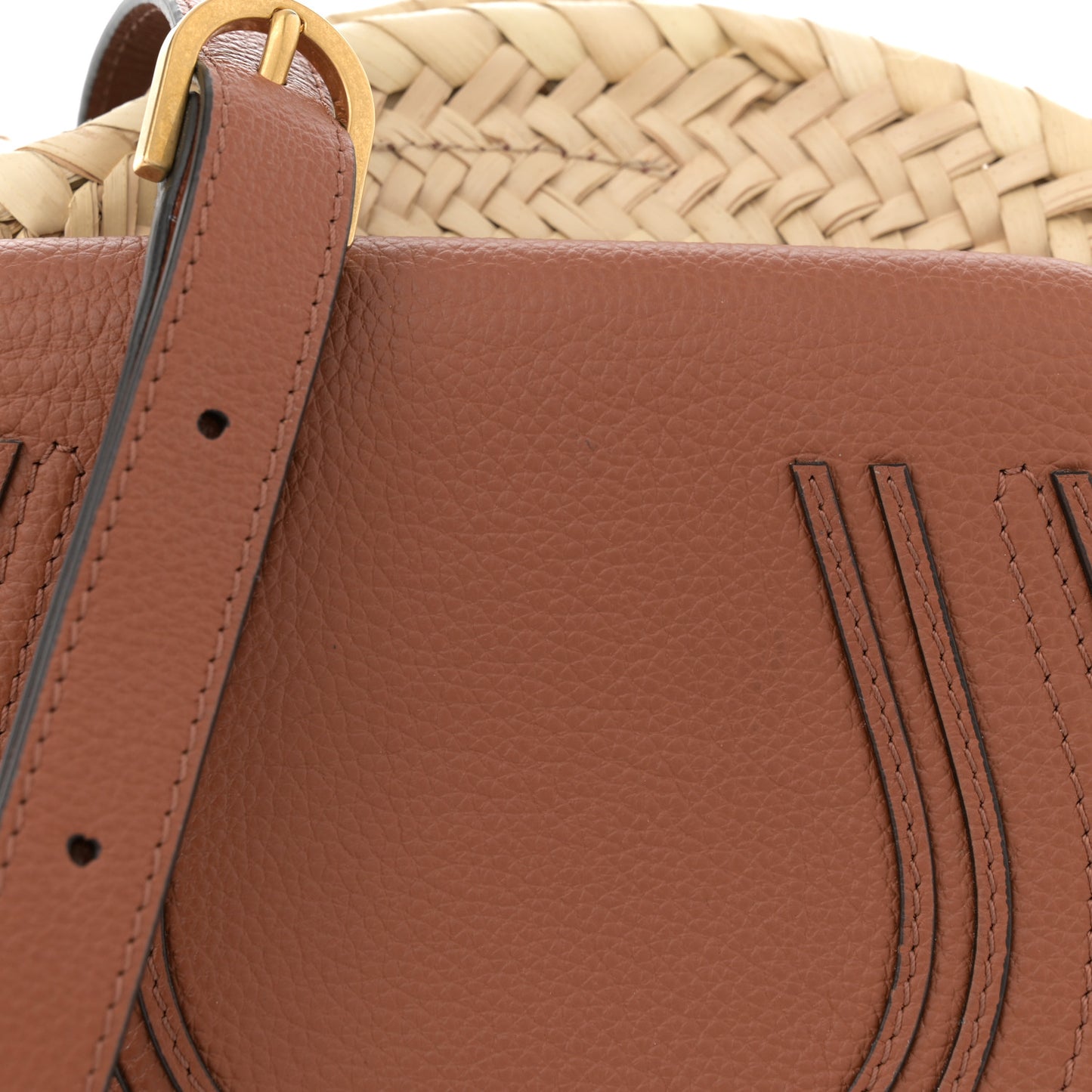 Raffia Small Grain Calfskin Small Marcie Basket Crossbody Tan