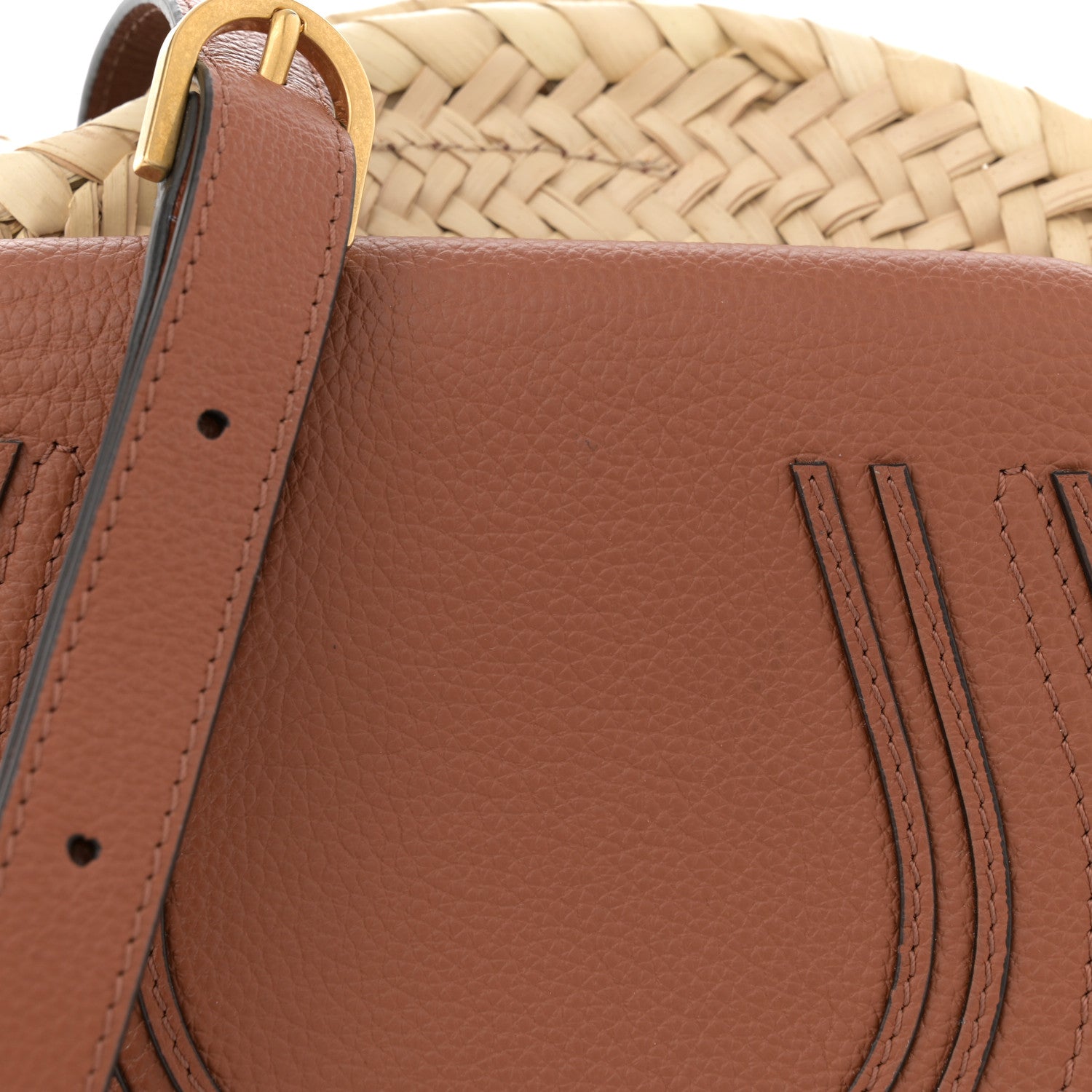Chloe Raffia Small Grain Calfskin Small Marcie Basket Crossbody Tan 9 of 12
