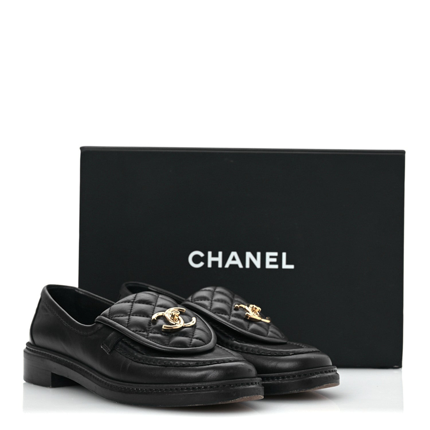 Chanel Lambskin Quilted CC Turnlock Loafers 37 Navy 18 of 18