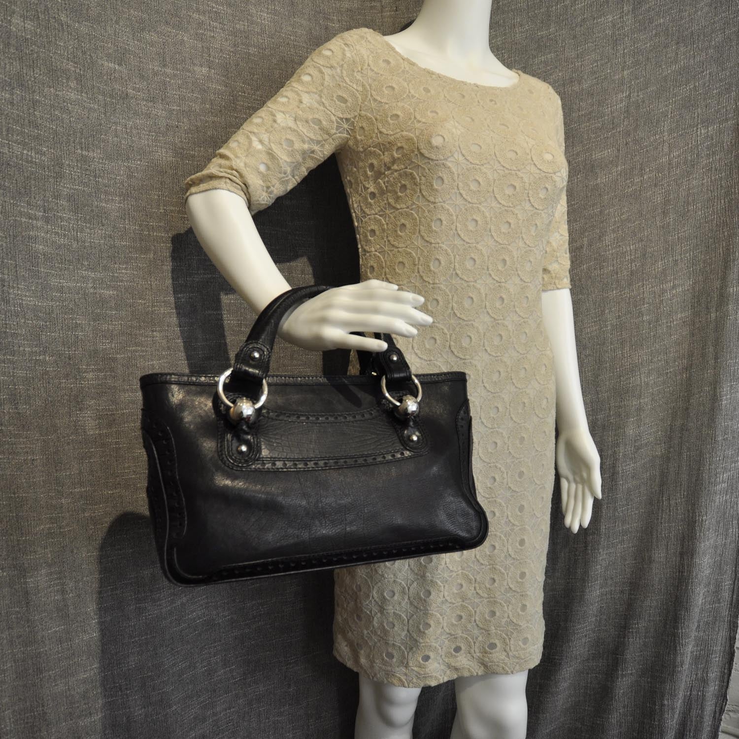 Celine Crocodile Embossed Leather Boogie Satchel Black 2 of 10