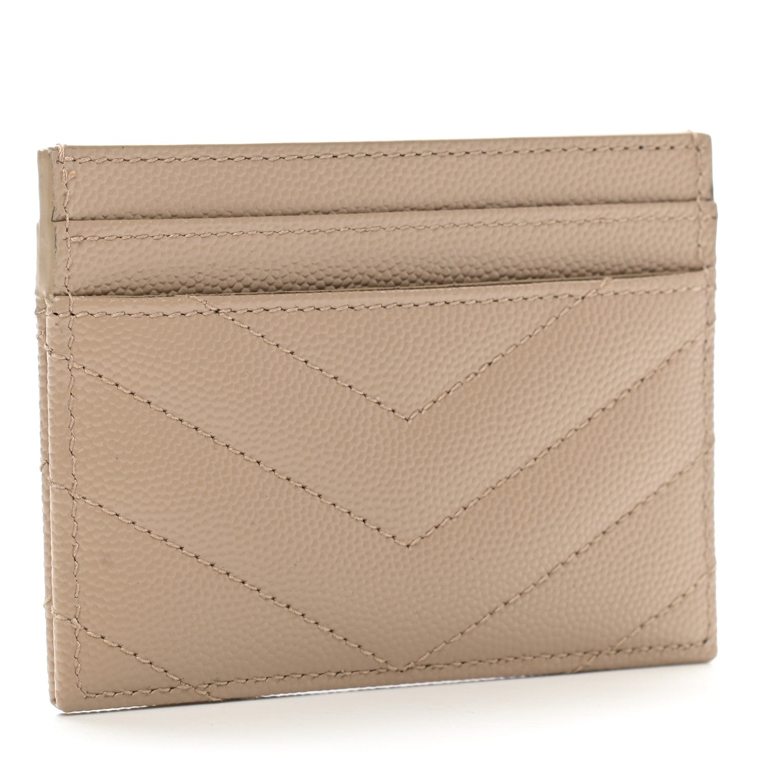 Saint Laurent Grain De Poudre Matelasse Chevron Monogram Credit Card Case Dark Beige 3 of 8