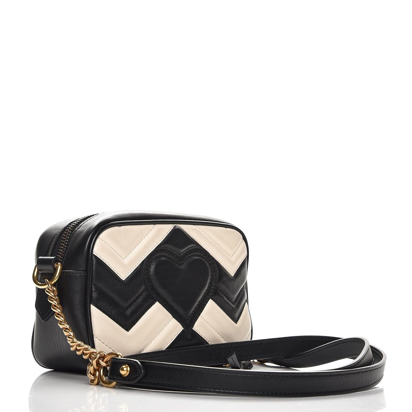 Calfskin Matelasse Mini GG Marmont Chain Shoulder Bag Black White