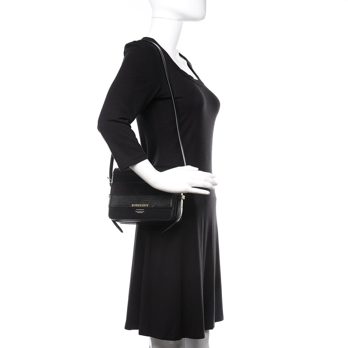 Calfskin Lizard Embossed Two Tone Small Grace Bag Black