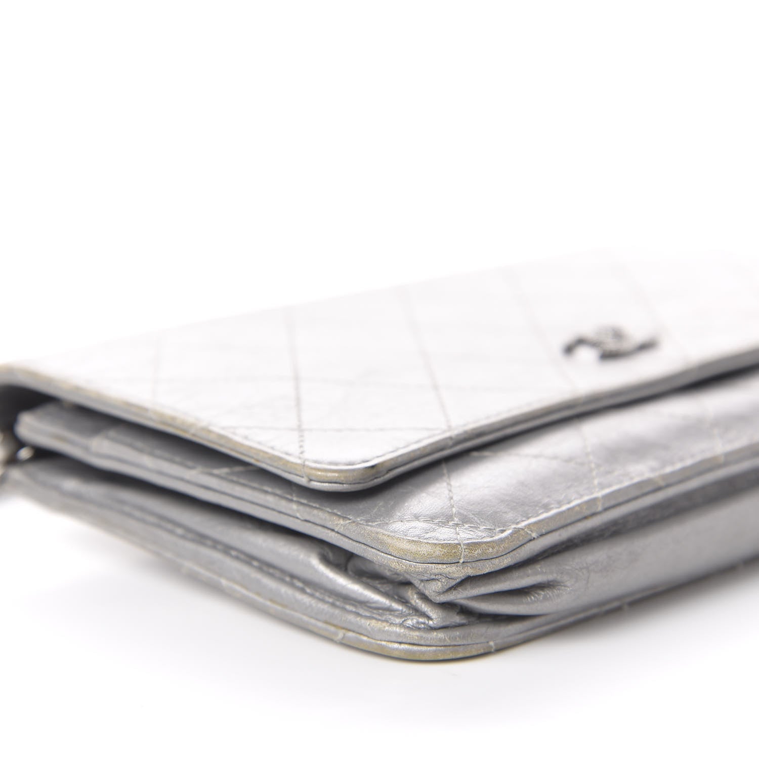 Chanel Metallic Aged Calfskin Quilted Wallet On Chain WOC Silver 11 of 13