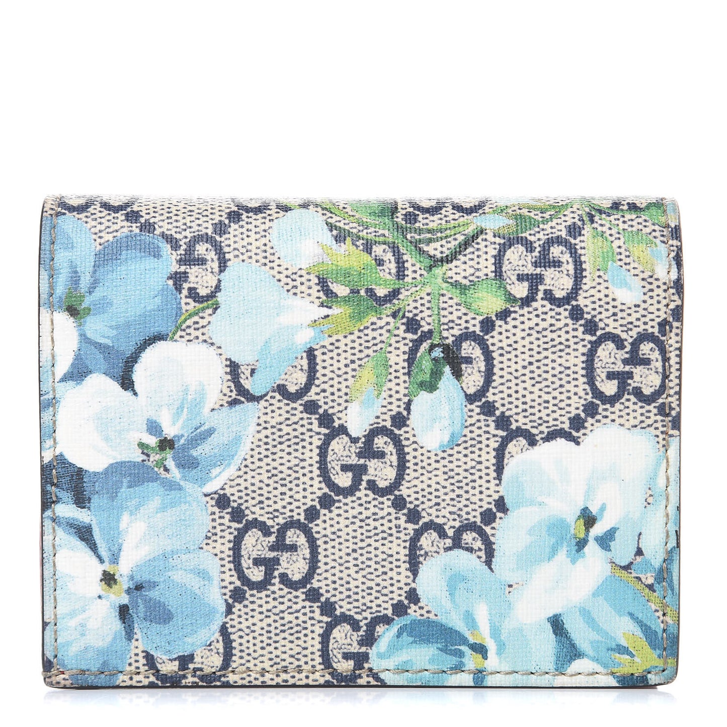 GG Supreme Monogram Blooms Card Case Beige Blue Navy Hibiscus Red