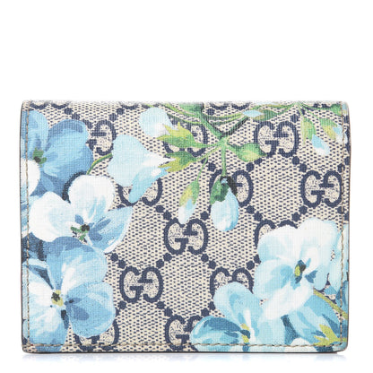 Gucci GG Supreme Monogram Blooms Card Case Beige Blue Navy Hibiscus Red 1 of 8