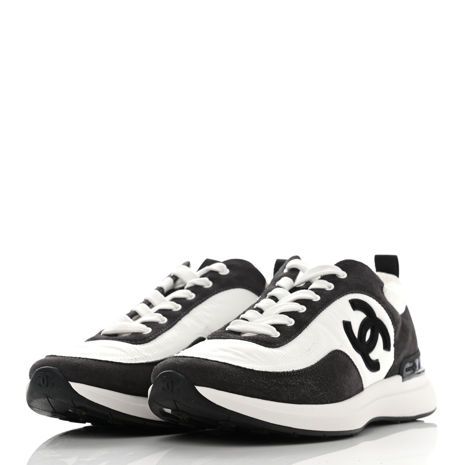 Chanel Nylon Suede Calfskin CC Sneakers 39 White Dark Grey 3 of 10