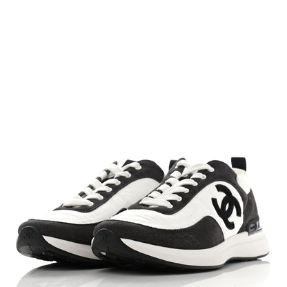 Chanel Nylon Suede Calfskin CC Sneakers 39 White Dark Grey 3 of 10