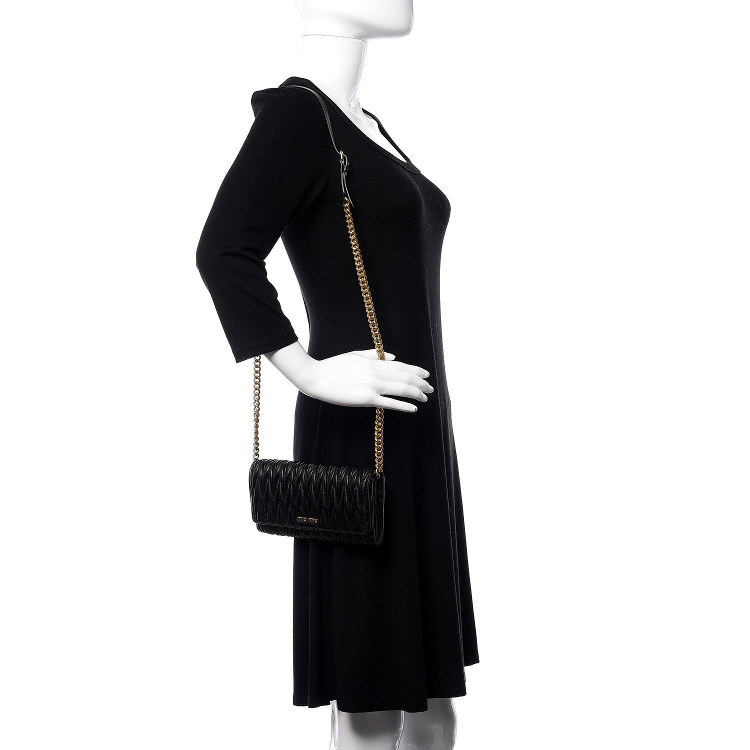 Miu Miu Nappa Matelasse Wallet On Chain Black 2 of 12