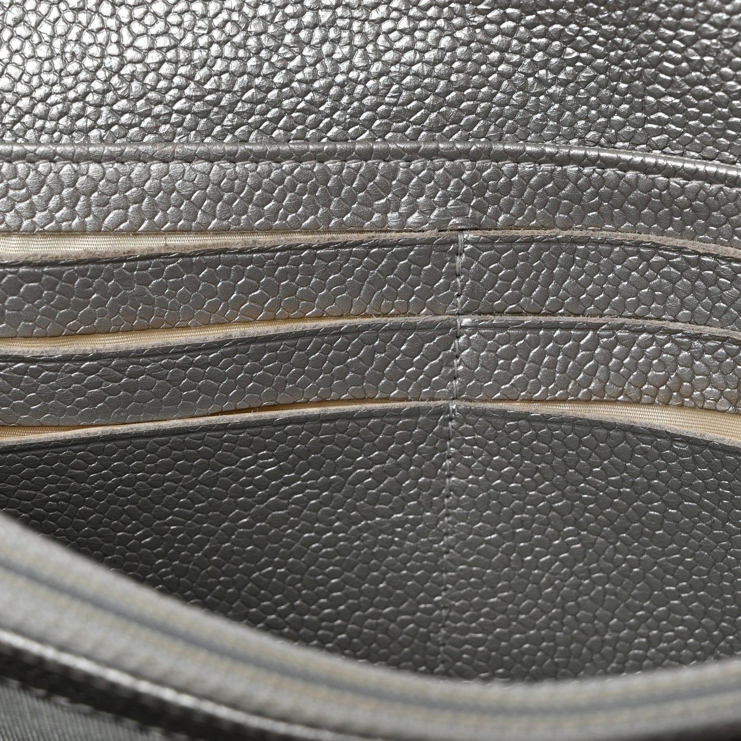 Glittered Metallic Caviar Quilted Large Flap Wallet Silver