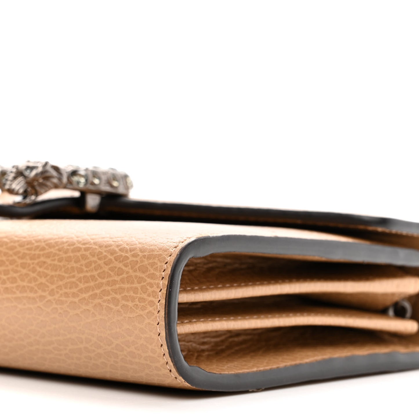 Dollar Calfskin Crystal Mini Dionysus Chain Wallet Natural Tan Black Diamond