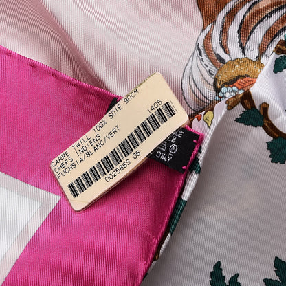 Hermes Silk Chefs Indiens Scarf 90 Fuchsia Blanc Vert 5 of 5