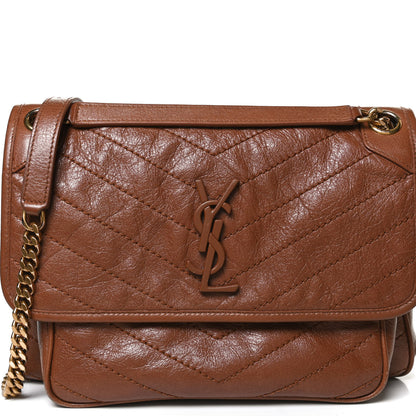 Saint Laurent Crinkled Calfskin Matelasse Monogram Medium Niki Chain Satchel Caramel 8 of 11