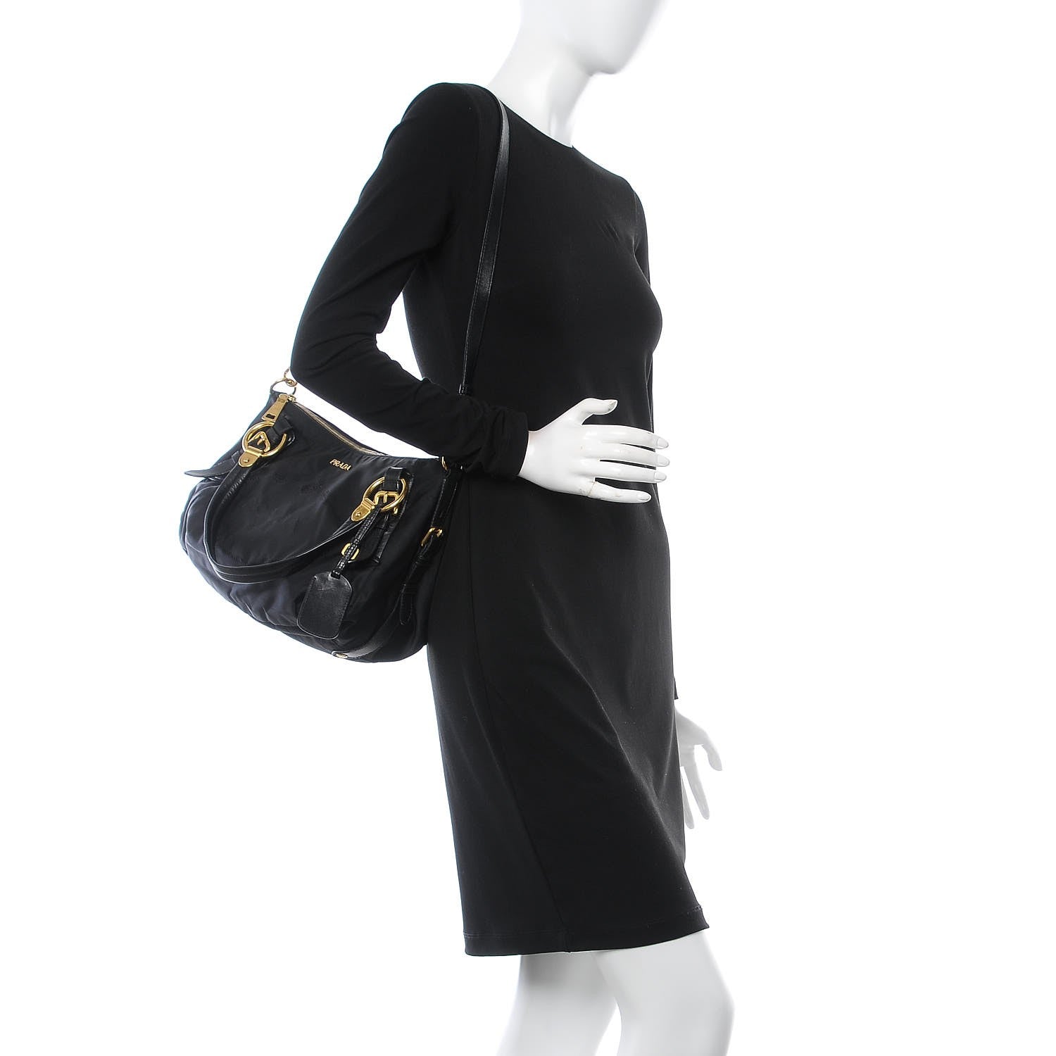 Prada Tessuto Nylon Jacquard Logo Aviator Satchel Black 2 of 15