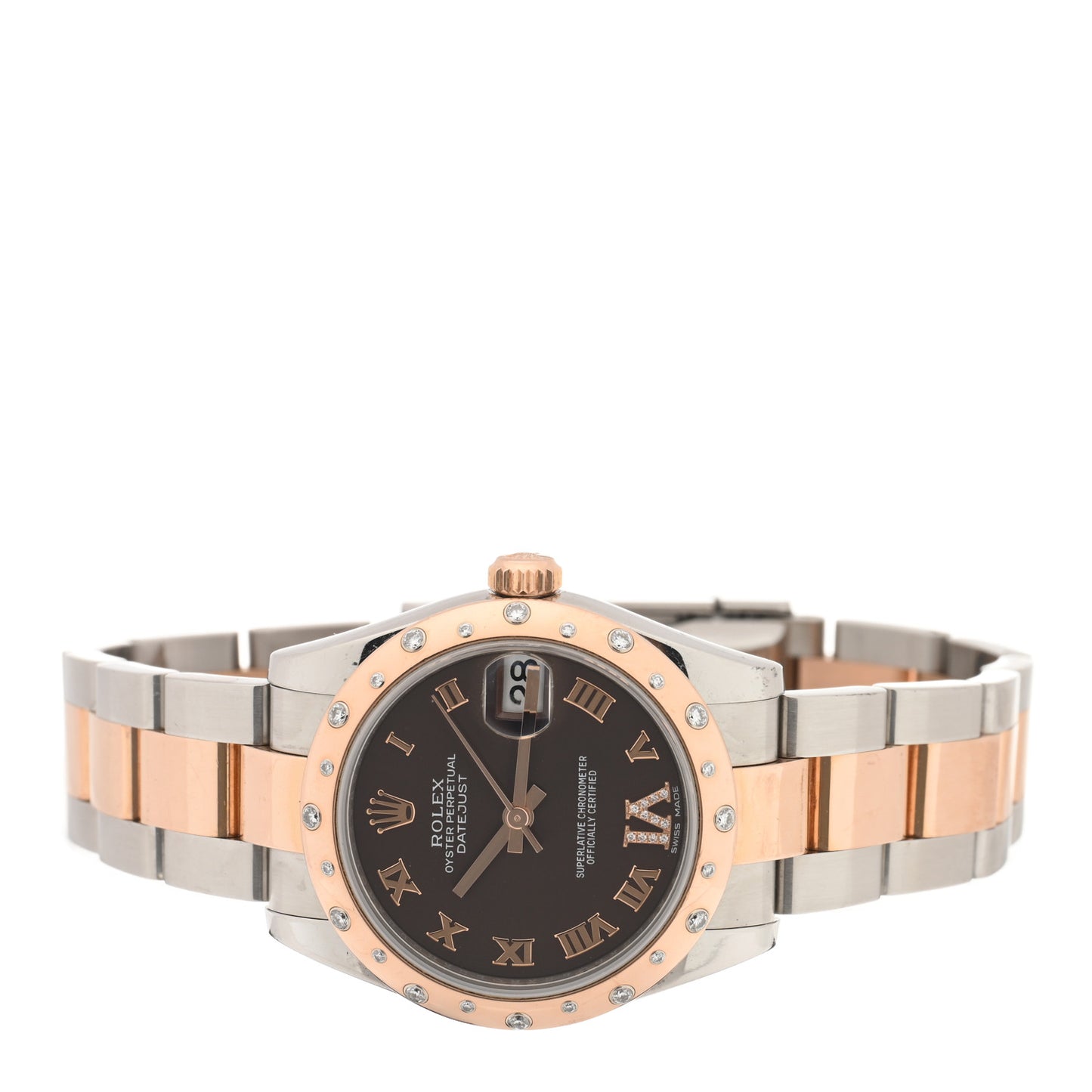Stainless Steel 18K Everose Gold Diamond 31mm Oyster Perpetual Datejust Watch Chocolate Roman 178341