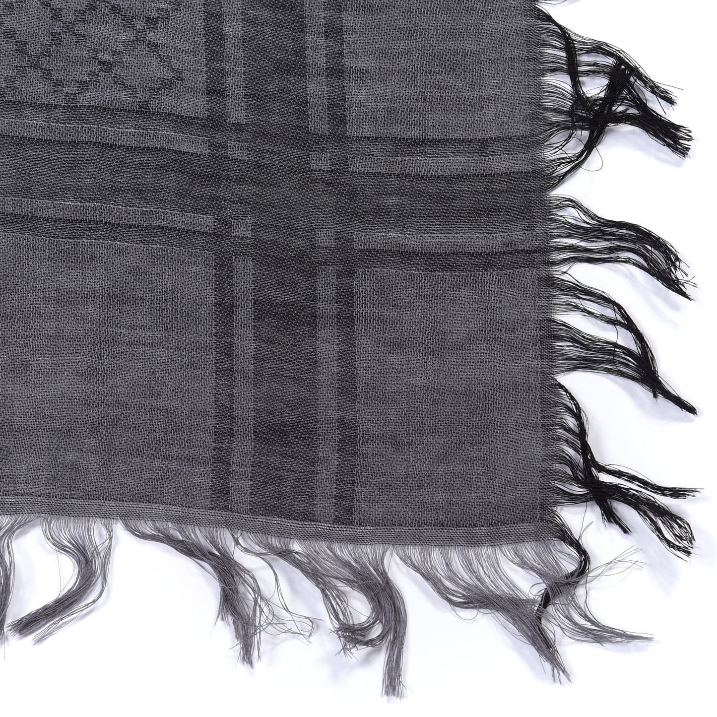 Wool Silk GG Monogram Diamante Plaid Surviee Shawl Graphite Black
