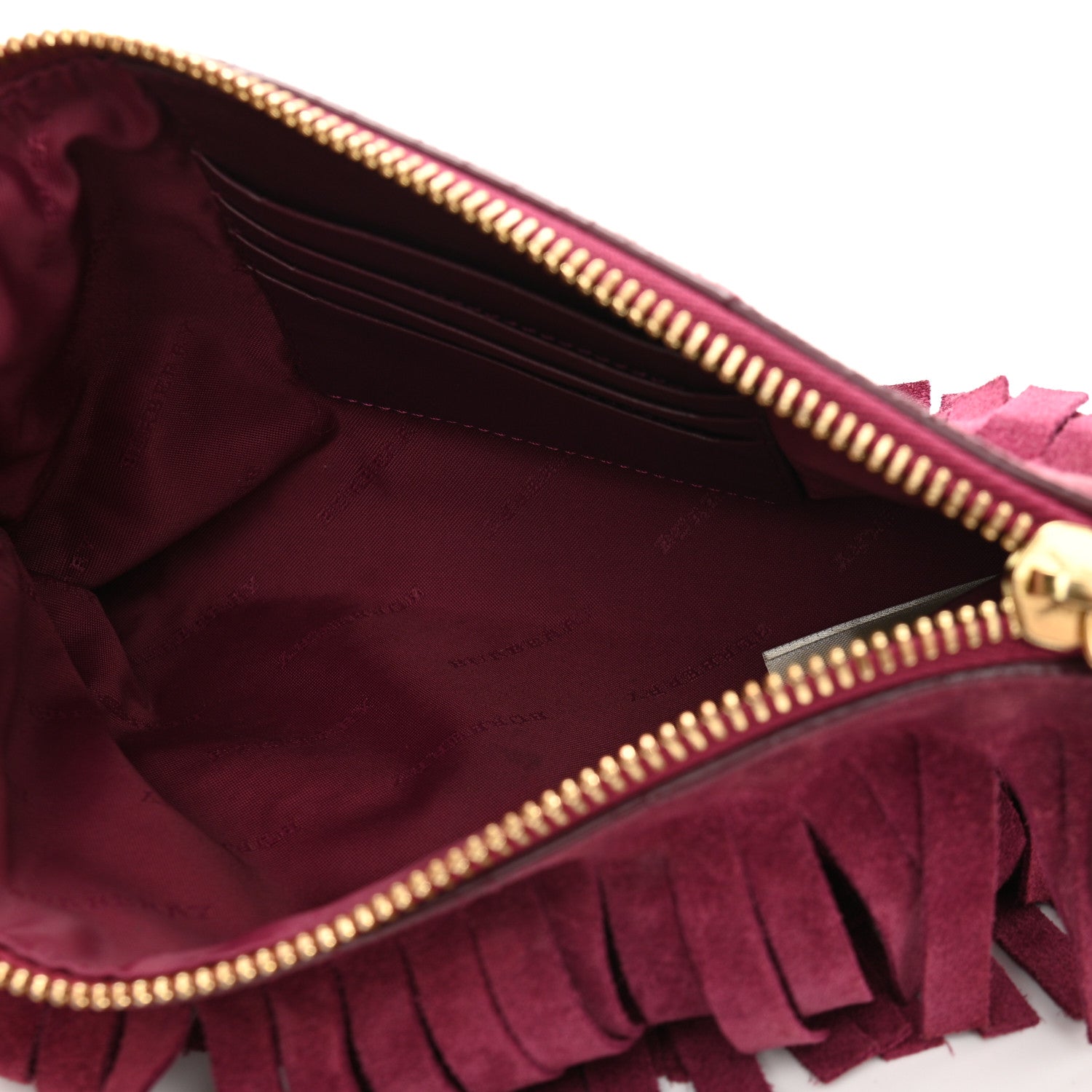 Burberry Suede Fringe Peyton Crossbody Clutch Bag Dark Plum 5 of 11